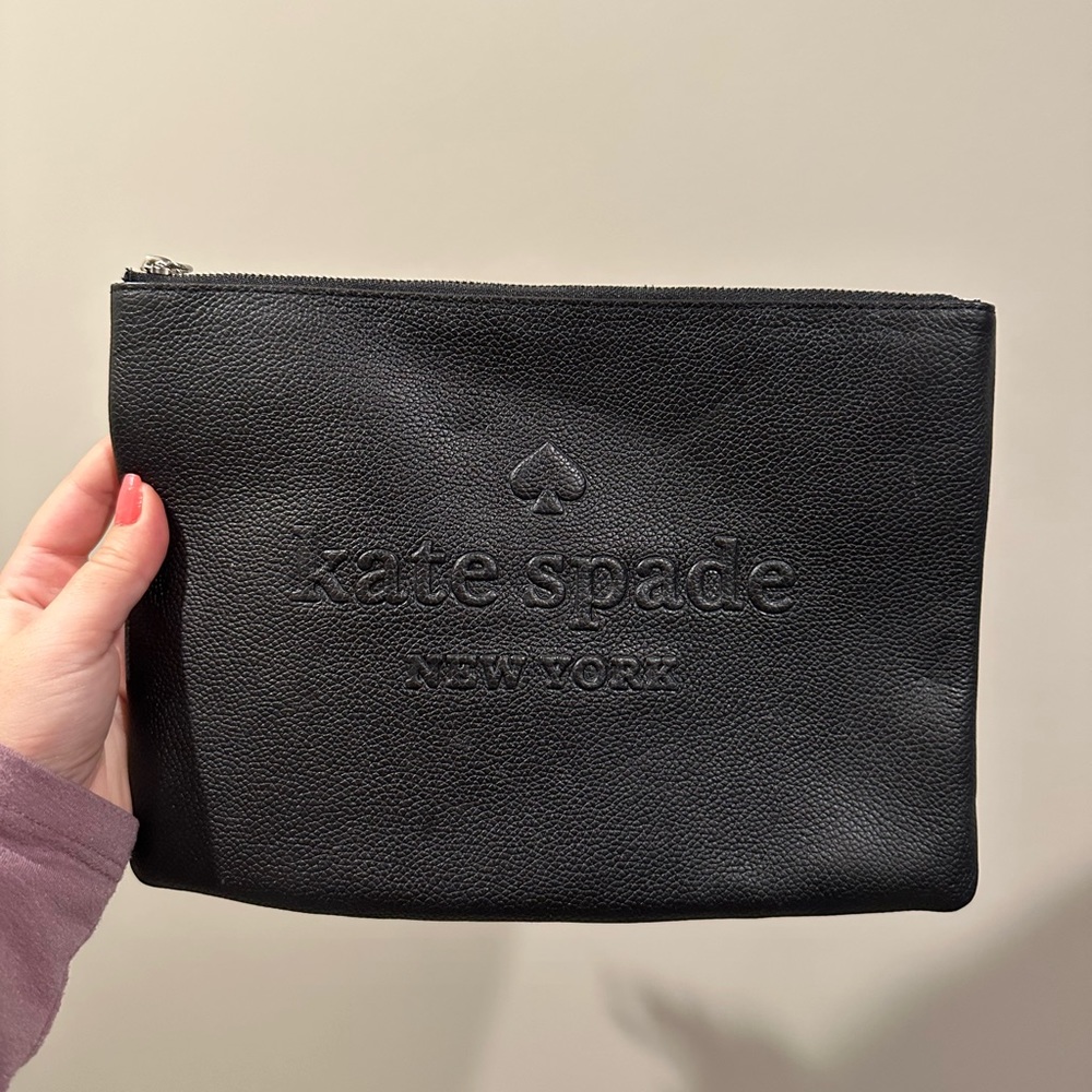 Kate Spade Sienne Logo Large Tassel Pouch Black Leather